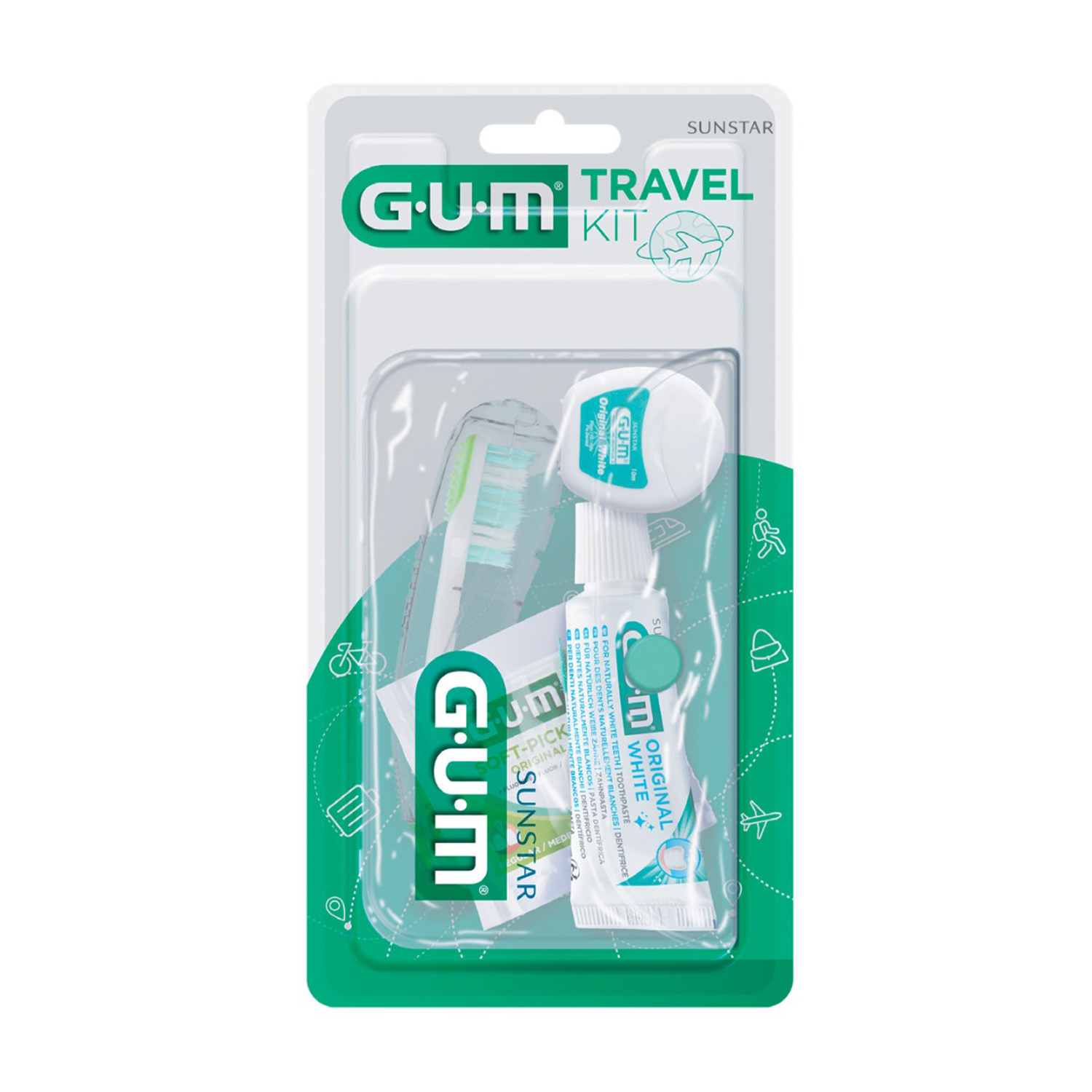 Уцінка! Дорожній набір для догляду за зубами GUM Travel Kit (зубна щітка, 1 шт + міжзубна щітка, 2 шт + зубна нитка, 10 м + зубна паста, 12 мл)